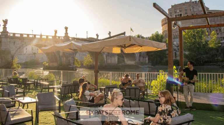 Speak. Sip. Connect. - Rome Expats Meetup by the River 3 2 Tuesday July 29 expats living in rome meetup Italy working find job housing 2025 summer bus airfare FCO things to do Rome Castel Sant Angelo making friends in rome events for expats rome 768x428