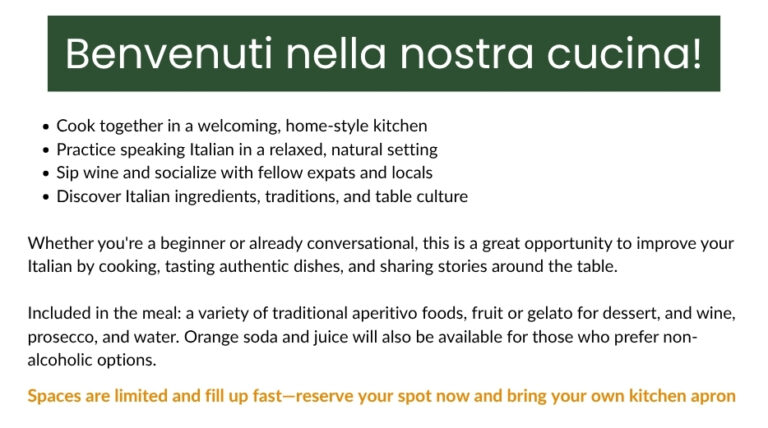 Parla e Prepara Monday June 30 700 PM – 1000 PM Speak Cook An Italian Language and Cooking Experience expats 768x428