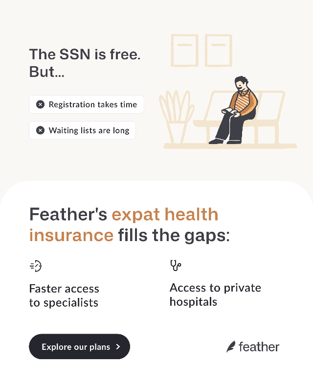 Feather private health insurance in Italy infographic comparing SSN registration wait times to private coverage benefits
