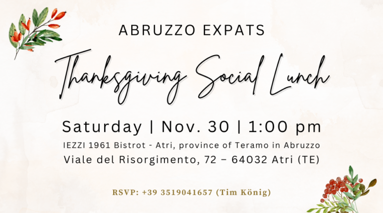 1 Thanksgiving Social Lunch Saturday November 30 2024 Atri province of Teramo in Abruzzo 768x428